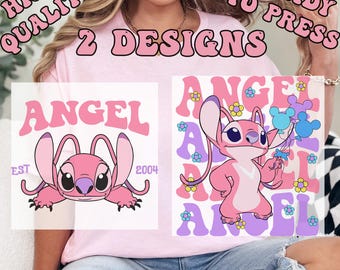 Disney Angel Est 2004 Transferencias DTF, Transferencias de calor de ángel adorable, Ángel floral Disney para coser, Viaje a Disneyland, Disney femenino