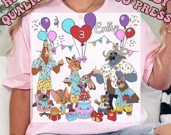 Personalized Name Age Zootopia 2 Birthday DTF Transfers, Disney Judy Hopps Nick Wilde Birthday Present Gift Heat Press Transfers,