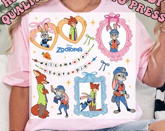 Coquette Mirror Zootopia DTF Transfers, Judy Hopps Nick Wilde Heat Press Transfers, Welcome To Zootopia Disney, Locket Zootopia Tee