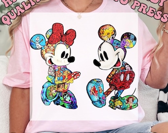 Transferencia de calor DTF a juego de Mickey y Minnie Mouse, lista para imprimir, para parejas de Disney