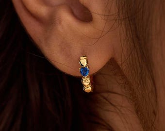 Heart Hoop Earrings, Small Dainty Heart Earrings for Women, Birthday Gift, Minimalist Birthstone Earrings, Mothers day Gift for Her