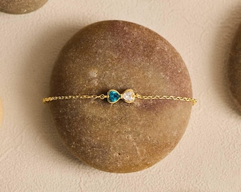 Small Heart Birthstone Bracelet, Dainty Stackable Bracelet, Gift for Mom, Graduation Gift, Mothers Day Gift, Birthday Gift for Her