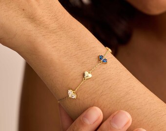 Custom Heart Birthstone Bracelet, Everyday Bracelet, Gift for Mom Grandma, Bridesmaid Wedding Gift, Mothers Day Gift, Birthday Gift for Her