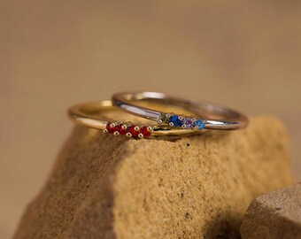 Dainty Birthstone Ring, Daily Ring, Mom Gift, Graduation Gift, Grandma Ring, Mothers DaysGift, Birthday Gift for Her