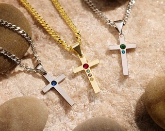 Cross Necklace for Man , Waterproof Cross For Men Necklace, Cuban Chain Necklace for Man, Christian Cross Pendant, Gift for Mom Grandma