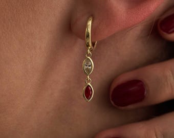 Heart Hoop Earrings, Small Dainty  Marquise Earrings for Women, Birthday Gift, Minimalist Birthstone Earrings, Mothers day Gift for Her