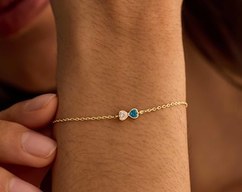 Small Heart Birthstone Bracelet, Dainty Bracelet, Mom Gift, Graduation Gift, Grandma Bracelet, Mothers Day Gift, Birthday Gift for Her