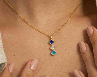 Custom Colorful Gemstone Necklace, Birthstone Necklace, Mom Gift, Graduation Gift, Grandma Necklace, Mothers Day Gift Birthday Gift for Her