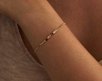 Personalized Baguette Birthstone Bracelet, Dainty Jewelry, Graduation Gift for Her, Bridesmaid Mothers Day Gift for Mom Grandma