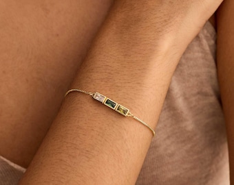 Baguette Birthstone Bracelet, Dainty Bracelet, Mom Gift, Graduation Gift, Grandma Bracelet, Mothers Daysgift, Birthday Gift for Her
