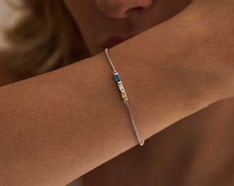 Baguette Birthstone Bracelet, Dainty Bracelet, Mom Gift, Graduation Gift, Grandma Bracelet, Mothers Daysgift, Birthday Gift for Her