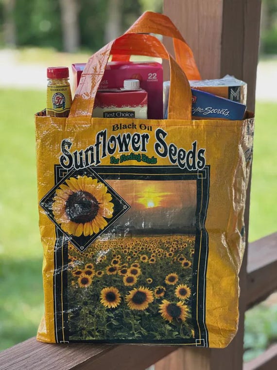Upcycled Feed Sack Market Tote: Rustic Farmhouse Grocery Bag
