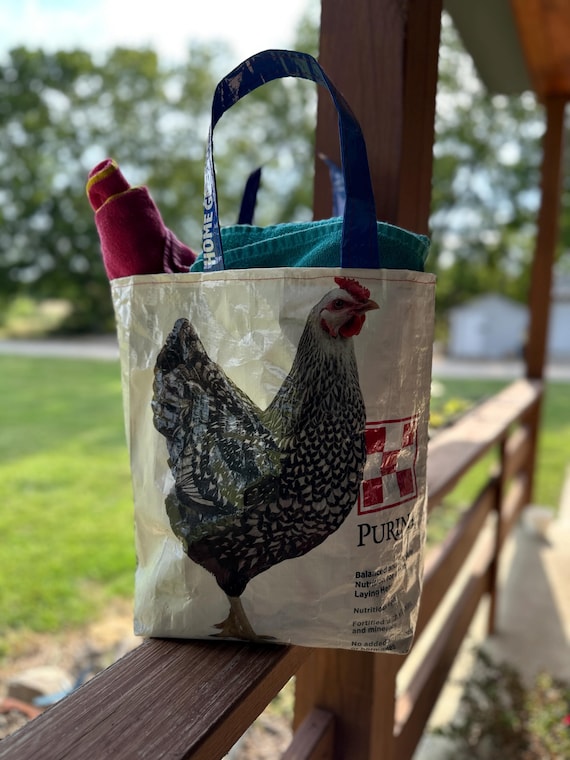 Upcycled Farmhouse Tote Bag: Rustic Chicken Feed Sack Market Bag