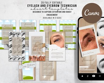 x20 Beauty Business Instagram Templates | Editable Social Media Ad Templates | Canva Marketing Pack for Salon, Lash, Eyebrow + Nail Artists