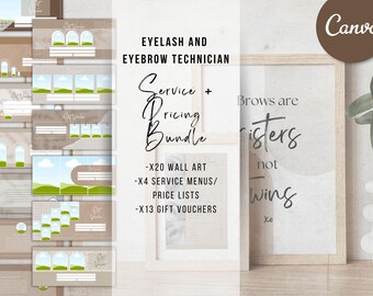 Lash & Brow Business Bundle | Editable Canva Templates | Price Lists, Wall Art, Gift Vouchers | Client Engagement
