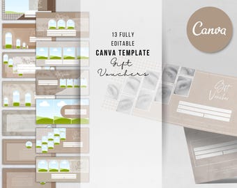x10 Editable Gift Voucher Templates for Beauty Businesses (Canva) | Neutral Boho Designs