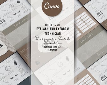 x13 Editable Lash + Brow Business Card Bundle | Canva Templates | Loyalty + Appointment Cards, Aftercare, QR Code & Contact Cards