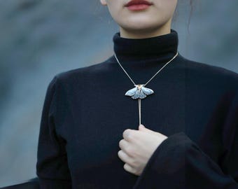 Handmade Moth Pendant Necklace – Ceramic Glazed Porcelain Jewelry | Boho Nature Inspired Gift for Her
