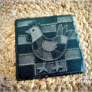 Chicken Faux Trendy Patchwork 3D Illusion PNG | Laser Engraving Design | Farm Animal Digital Download | Slate Coaster Engraving File