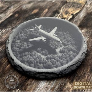 3D illusion Airliner Over Forest Slate Coaster Design: Laser Engrave PNG (Digital Download)