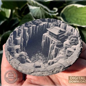 3D Japanisches Haus Lasergravur: Zen Landschaftskunst (PNG Digitale Datei)