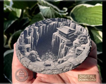 3D Japanese House Laser Engraving: Zen Landscape Art (PNG Digital File)