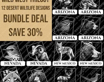 Wild West Trilogy – Arizona, Nevada & New Mexico Wildlife Laser Engraving PNG Bundle