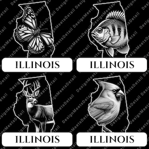 Paquete de grabado láser de vida silvestre de Illinois: descarga digital (PNG) / posavasos de pizarra / descarga digital instantánea, CO2, Xtool, Glowforge, diodo
