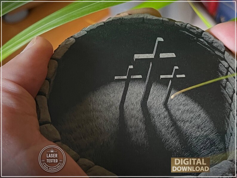 3D Crosses Golgotha Laser Engraving PNG: Deep Well Christian Illusion Design (Digital Download) image 3