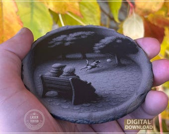 Valentines day Elder couple in park — 3D Illusion - Laser Engraving Design for Slate Coaster (Digital Download)