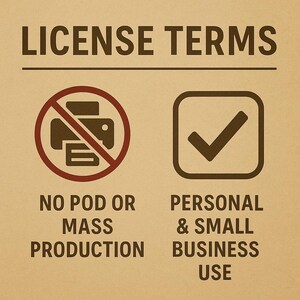 Puede incluir: Un fondo beige con las palabras "T&Eacute;RMINOS DE LICENCIA" en marr&oacute;n oscuro. Debajo, un icono de impresora tachado, con el texto "NO POD O PRODUCCI&Oacute;N EN MASA". A la derecha, un icono de marca de verificaci&oacute;n con el texto "USO PERSONAL Y DE PEQUE&Ntilde;AS EMPRESAS".