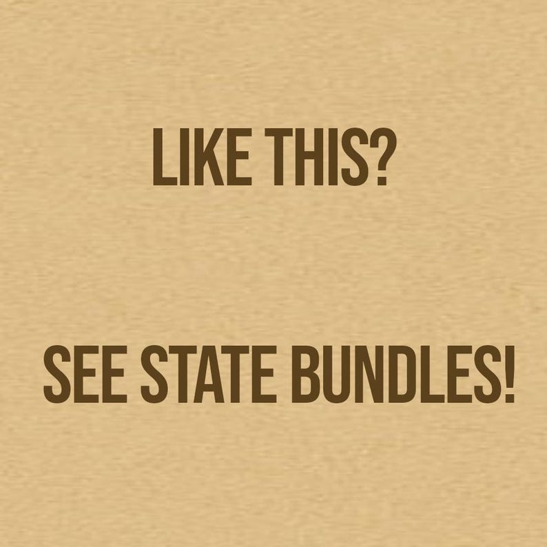 May include: Brown text on a tan background reads "LIKE THIS? SEE STATE BUNDLES!". The text is in a simple, sans-serif font. The background is a solid, neutral colour.