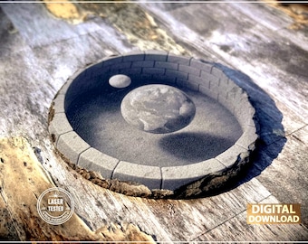 Illusione 3D Terra e Luna nel pozzo - Sottobicchiere in ardesia: Incisione laser PNG (Download digitale)