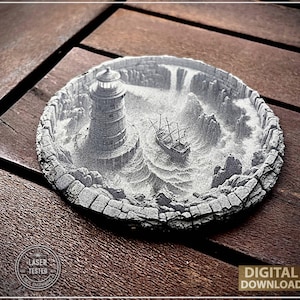Ilusión 3D "Faro en el pozo", Grabado, Compatible con láser, Diodo, CO2, Láser de fibra, Velero imagen 1