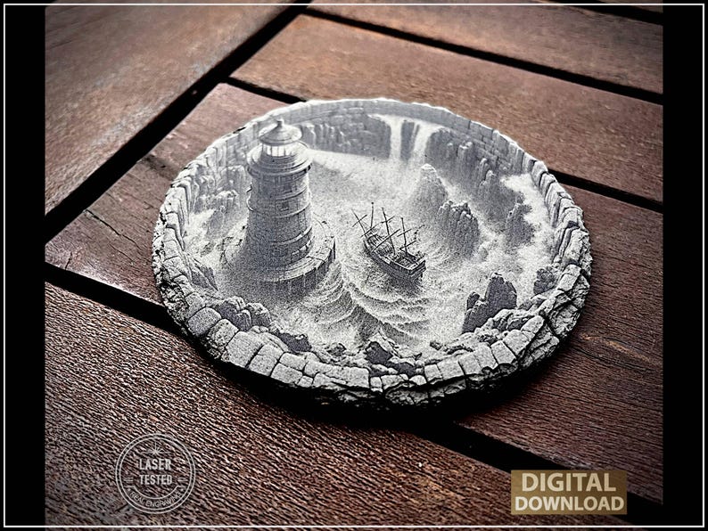 Ilusión 3D "Faro en el pozo", Grabado, Compatible con láser, Diodo, CO2, Láser de fibra, Velero imagen 1