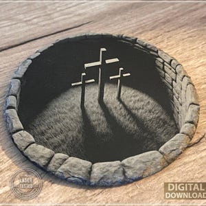 3D Crosses Golgotha Laser Engraving PNG: Deep Well Christian Illusion Design (Digital Download) image 1