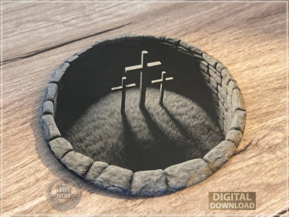 3D Crosses Golgotha Laser Engraving PNG: Deep Well Christian Illusion Design (Digital Download)