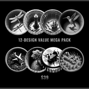 Mega Pack de 12 diseños: Archivos PNG de grabado láser con ilusión 3D