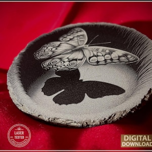 Illusione di farfalla 3D PNG: design per sottobicchieri in ardesia con incisione laser (download digitale)