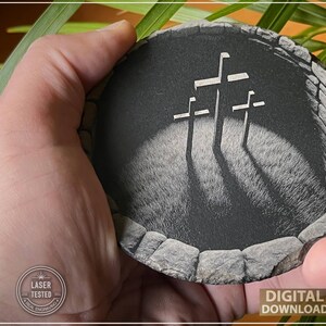 3D Crosses Golgotha Laser Engraving PNG: Deep Well Christian Illusion Design (Digital Download) image 2