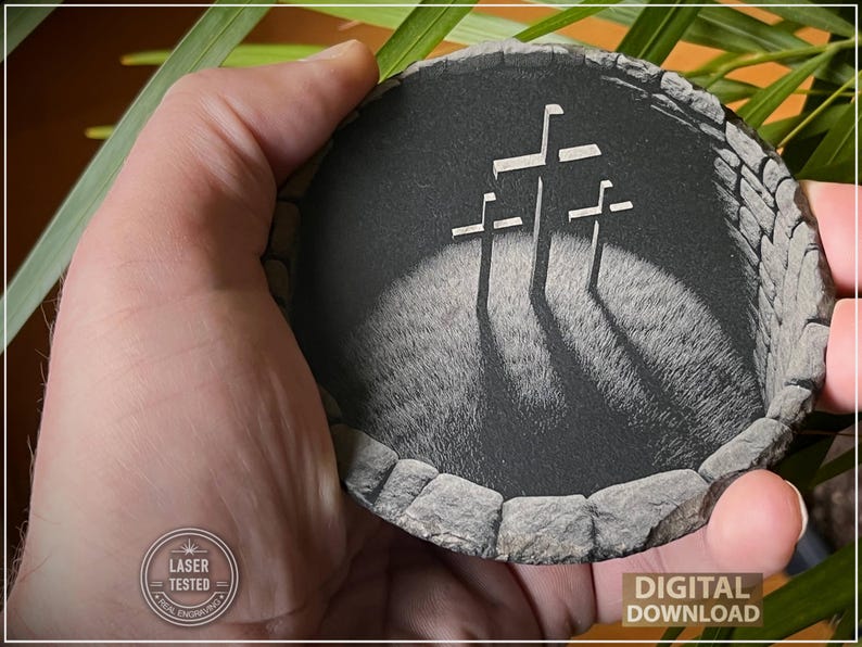 3D Crosses Golgotha Laser Engraving PNG: Deep Well Christian Illusion Design (Digital Download) image 2