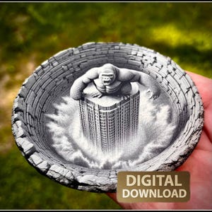 3D Kong Skyscraper Laser Engraving File: Gorilla Art (Digital Download PNG File)