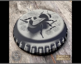 3D illusion "Bumblebee on Bottle Cap" | Engrave - Laser Ready | Diode, C02, Fiber lasers | Glowforge |