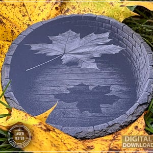 Maple Leaf Laser Engraving Design: 3D Illusion Slate Coaster (PNG Digital Download)