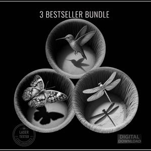 ネイチャーフライト3Dイリュージョンバンドル | ハチドリ、トンボ、蝶 | レーザー彫刻PNGセット