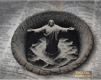 Jesus Christ in Stone Well Laser Engraving PNG: 3D Illusion Faith Art (Digital Download)