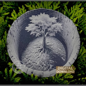 Oak Tree 3D Illusion: Laser Engraving PNG for Slate Coasters (Digital Download)