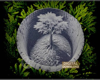 Ilusión 3D de roble: Grabado láser PNG para posavasos de pizarra (Descarga digital)