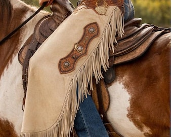 Beige suède westernkieren: 6" franjes, cowboy ranch rijkleding