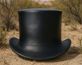 Handmade Black Leather Top Hat - Gothic Steampunk Cosplay Festival Top Hats